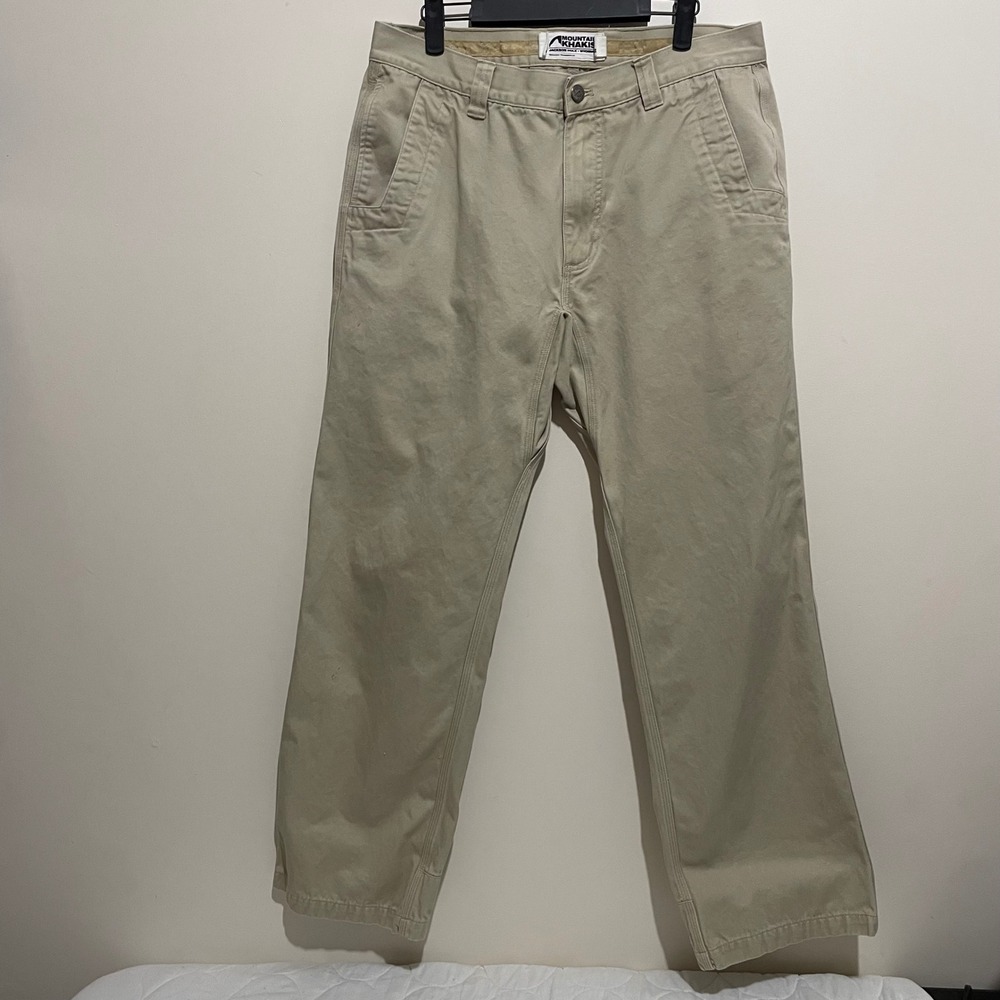 Mountain Khakis Mens 34x32 Cotton Twill Straight Leg Hiking Pants Tan Khaki